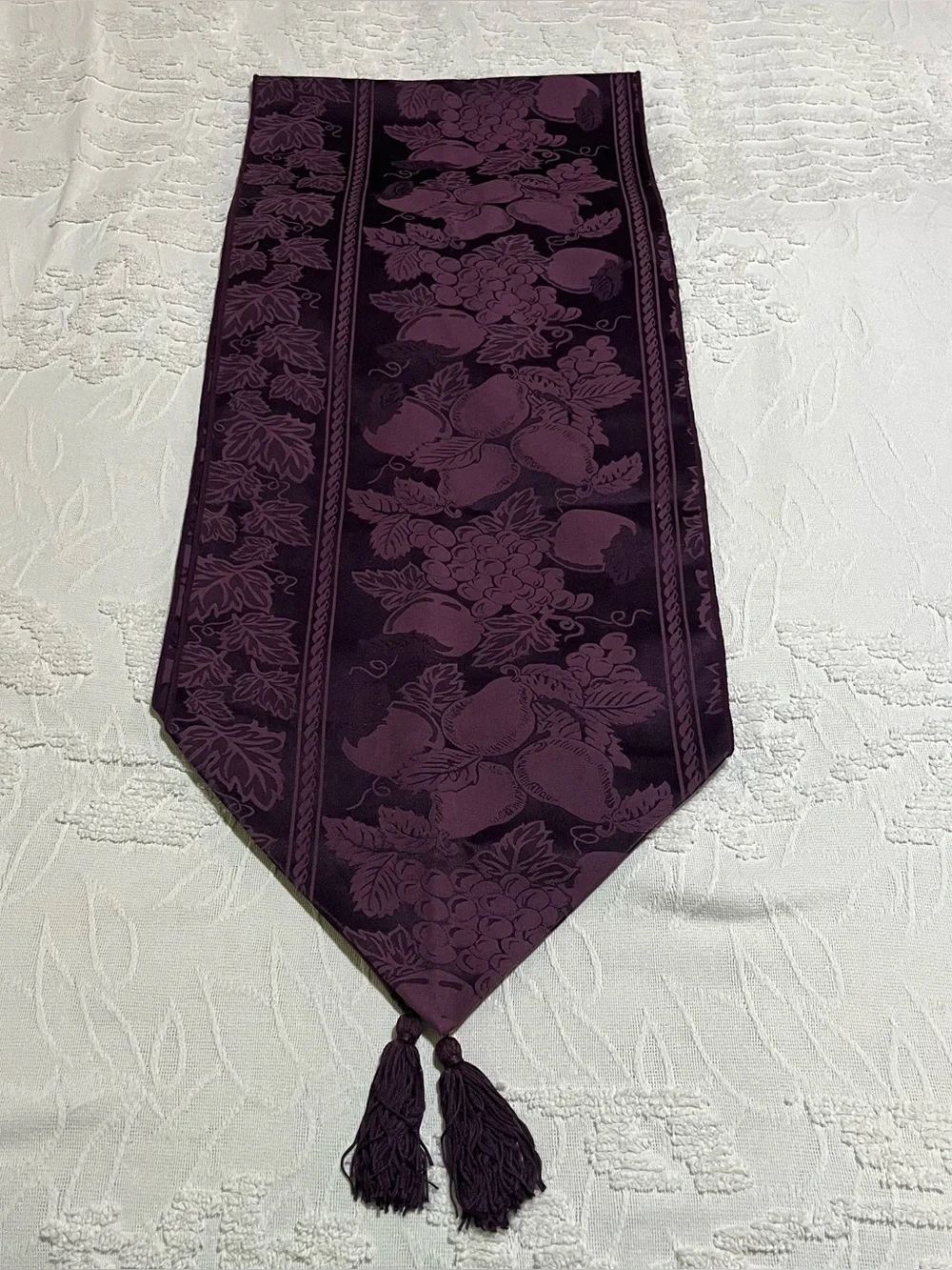 Purple Jacquard Table Runner with Tassels